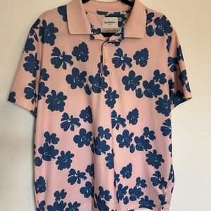 Goodfellow & Co Men's Pink Shirt with Blue Floral Design